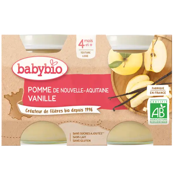 Babybio Aliment Infantile Pomme Vanille 2pots/130g
