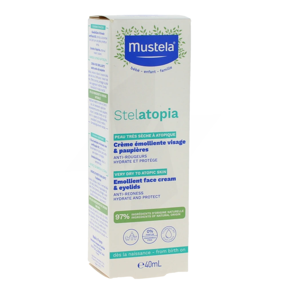 Mustela Stelatopia Crème émolliente Visage Et Paupières à L’oléodistillat De Tournesol Bio 40 Ml