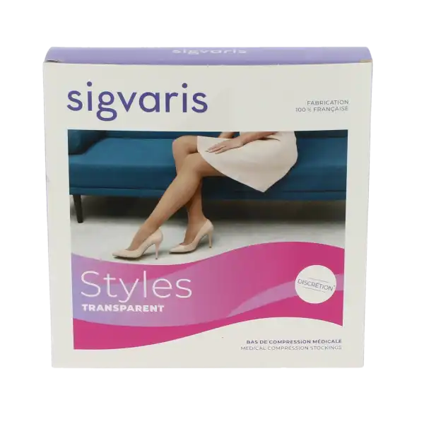 Sigvaris Styles Transparent Bas Auto-fixants  Femme Classe 2 Beige 110 Medium Long