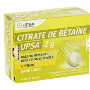 Citrate De Betaine Citron Upsa 2 G Sans Sucre, Comprimé Effervescent édulcoré à La Saccharine Sodique