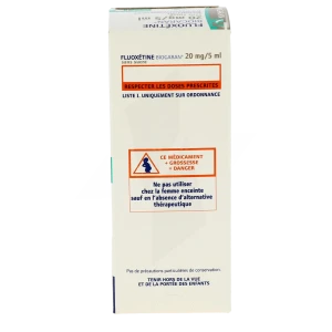 Fluoxetine Biogaran 20 Mg/5 Ml Sans Sucre, Solution Buvable édulcorée à La Saccharine Sodique Et Au Cyclamate De Sodium
