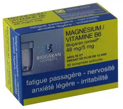 Magnesium/vitamine B6 Biogaran Conseil 48 Mg/5 Mg, Comprimé Pelliculé à PODENSAC