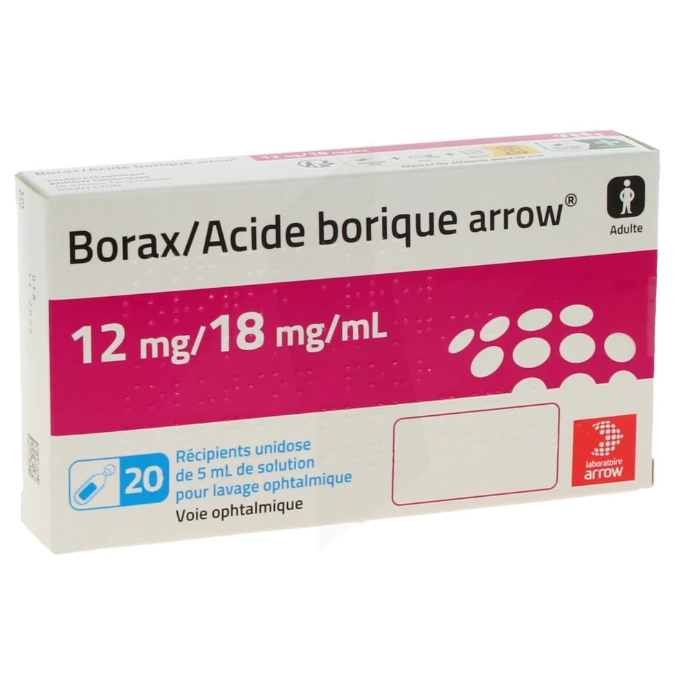 Borax / Acide Borique Arrow 12 Mg/18 Mg/ml, Solution Pour Lavage Ophtalmique En Récipient Unidose