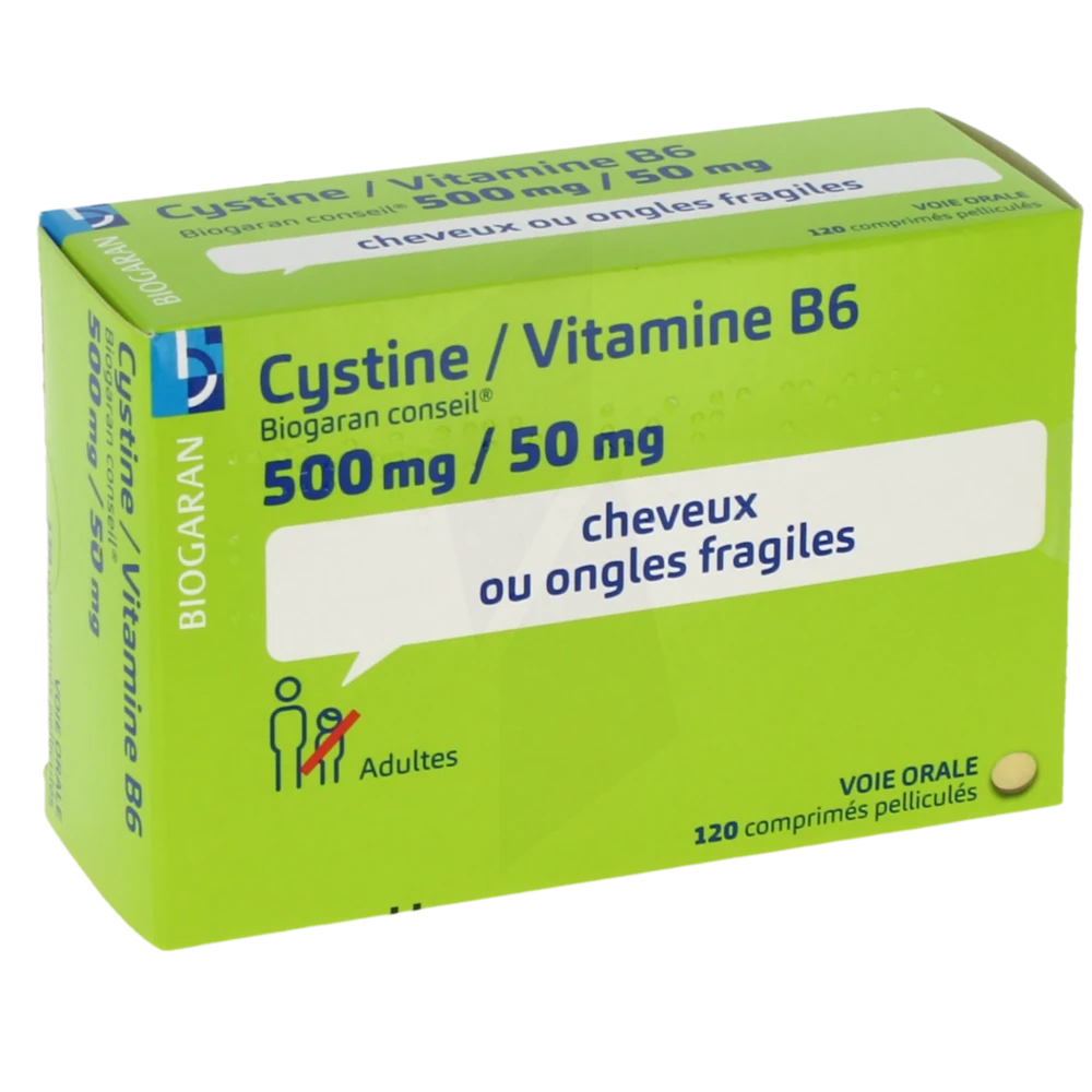 Cystine/vitamine B6 Biogaran Conseil 500 Mg/50 Mg Cpr Pell Plq/120