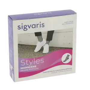 Sigvaris Styles Motifs Mariniere Chaussettes  Femme Classe 2 Marine Blanc Medium Long à CUGNAUX