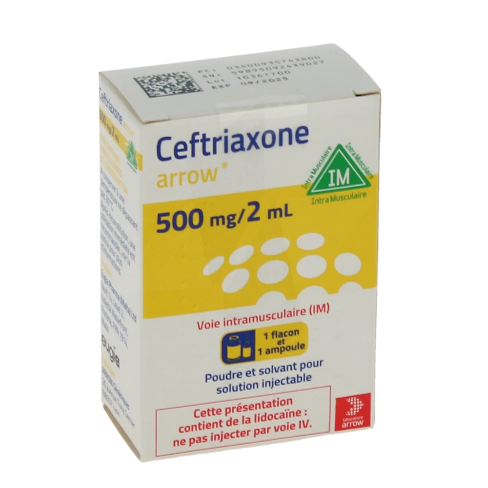 Ceftriaxone Arrow 500 Mg/2 Ml, Poudre Et Solvant Pour Solution Injectable (im)