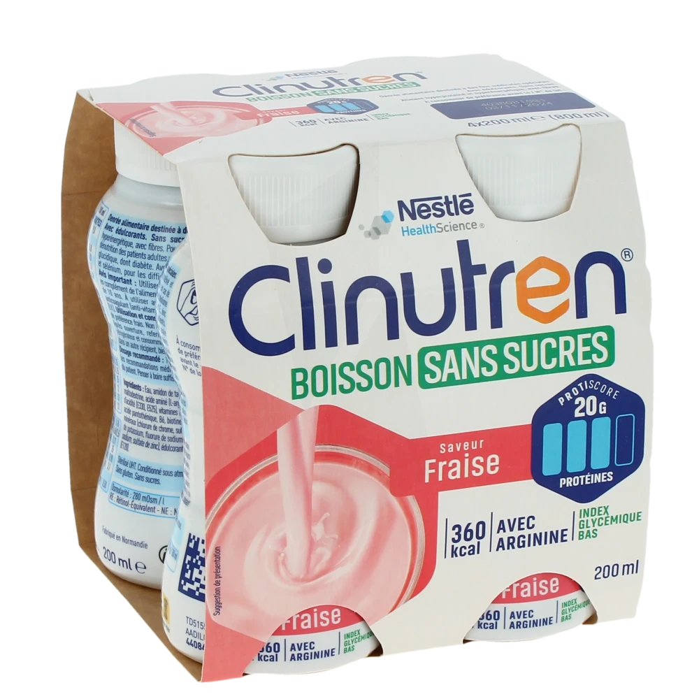 Clinutren Boisson Sans Sucre Nutriment Fraise 4 Bouteilles/200ml