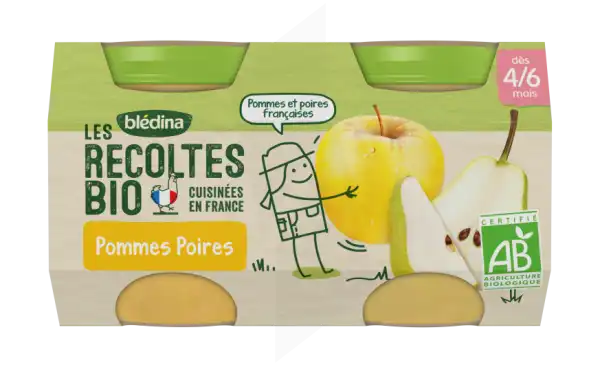 Blédina Les Récoltes Bio Pommes Poires 2 Pots/130g