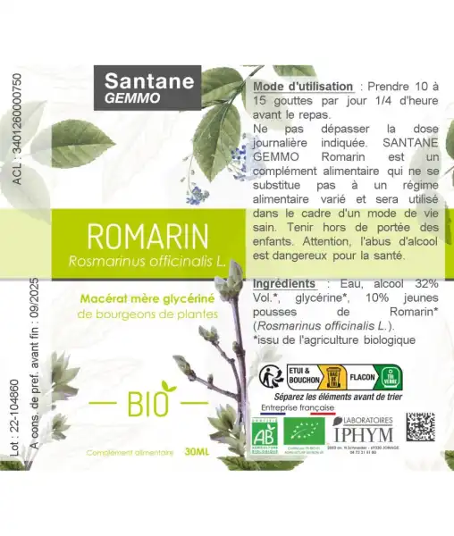 Santane Romarin Macérats Glycérinés Unitaires Bio 30ml