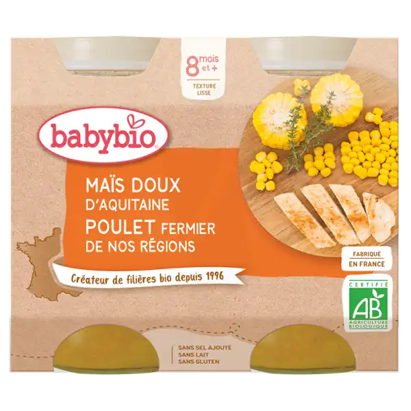 Babybio Maïs Doux D'aquitaine Poulet Fermier De Nos Régions 2pots/200g