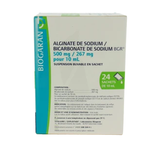 Alginate De Sodium/bicarbonate De Sodium Bgr 500 Mg/267 Mg Pour 10 Ml, Suspension Buvable En Sachet