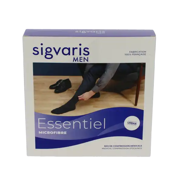 Sigvaris Essentiel Microfibre Bas Auto-fixants  Homme Classe 2 Gris Clair Small Normal