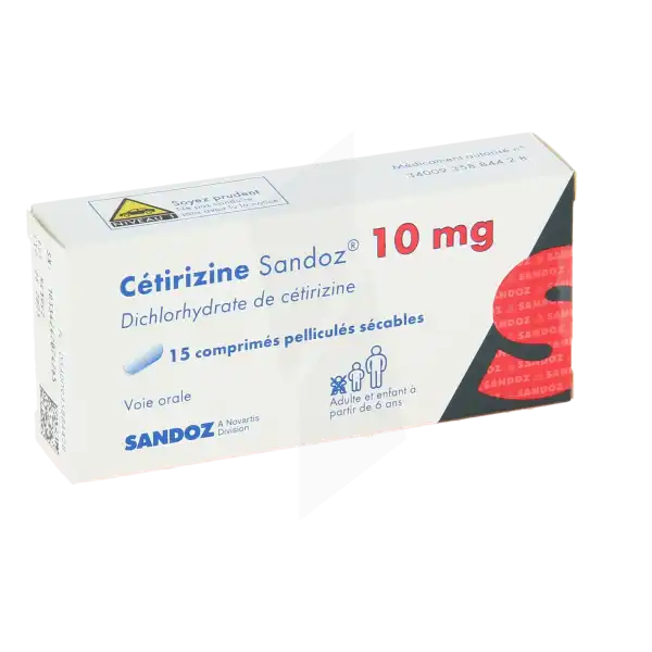 Cetirizine Sandoz 10 Mg, Comprimé Pelliculé Sécable
