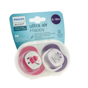 Avent Ultra Air Sucette Silicone 6-18mois Love Papa B/2