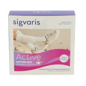 Sigvaris Active Coton Bio 55% Chaussette Classe 2 Femme Noir Long M