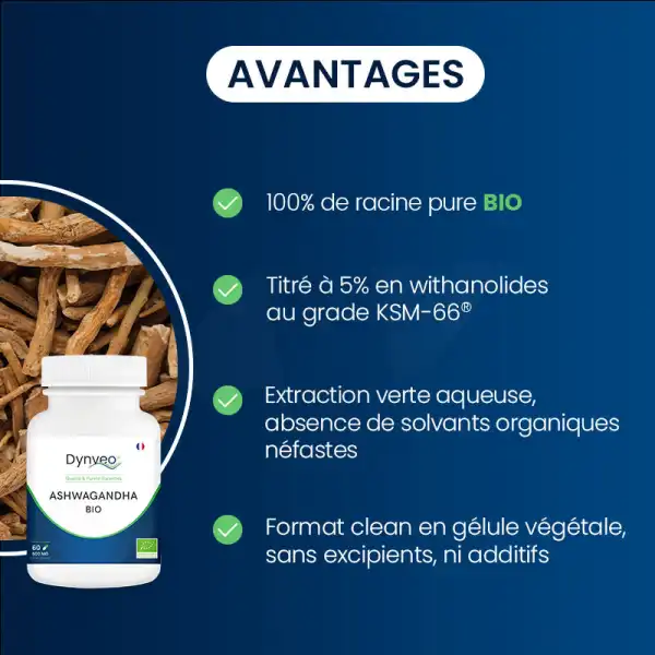 Dynveo Ashwagandha Bio Ksm 66® 5% En Withanolides 600mg 60 Gélules