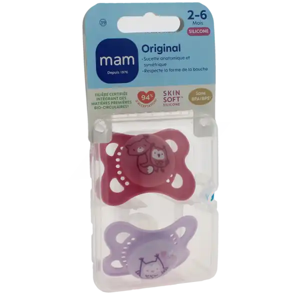 MAM ORIGINAL Sucette silicone 2-6mois nature B/2