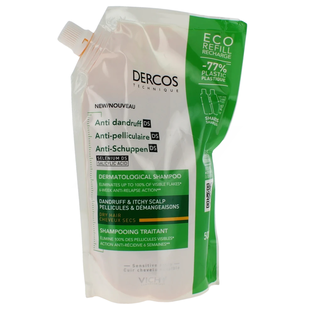 Vichy Dercos Technique Ecorecharge Antipell Ds Shampooing Traitant Pellicules & Démangeaisons Cheveux Secs Recharge/500ml
