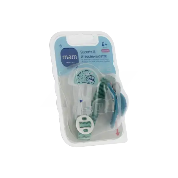 Mam Kit Sucette+attache-sucette Silicone 6mois + Etui/1