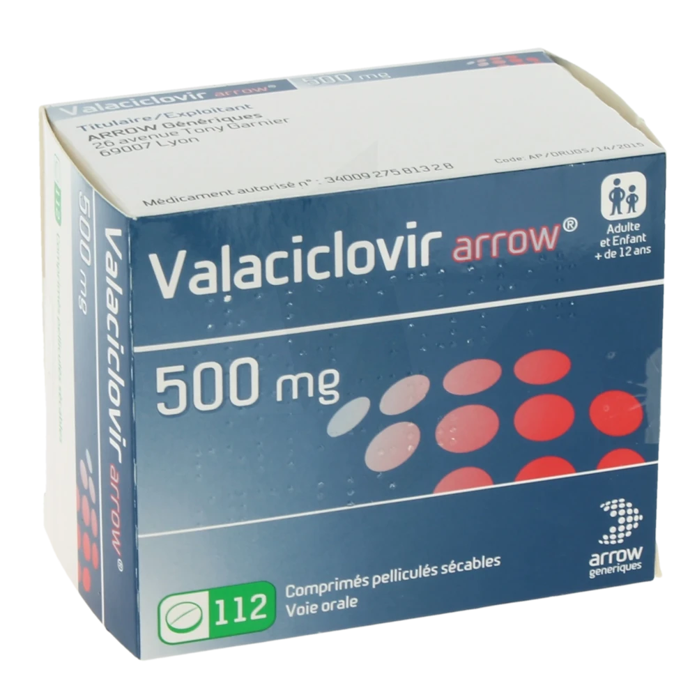 Valaciclovir Arrow 500 Mg, Comprimé Pelliculé Sécable