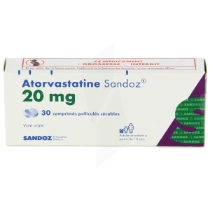 Atorvastatine Sandoz 20 Mg, Comprimé Pelliculé Sécable