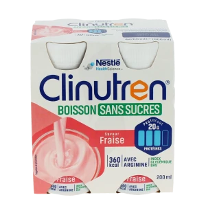 Clinutren Boisson Sans Sucre Nutriment Fraise 4 Bouteilles/200ml