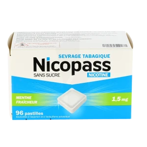 Nicopass 1,5 Mg Sans Sucre Menthe Fraicheur, Pastille édulcorée à L'aspartam Et à L'acésulfame Potassique