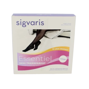 Sigvaris Essentiel Semi-transparent Bas Auto-fixants  Femme Classe 2 Noir Small Long