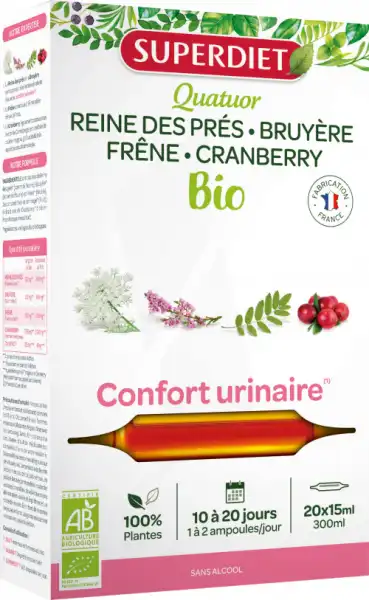 Superdiet Quatuor Bio Solution Buvable Confort Urinaire 20 Ampoules/15ml