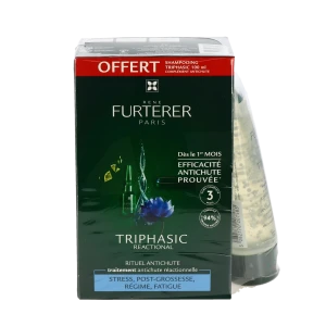 René Furterer Triphasic Reactional Traitement Antichute Réactionnelle 12 Ampoules X 5ml + Shampooing Stimulant 100ml