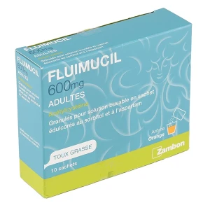 Fluimucil 600 Mg Adultes, Granulés Pour Solution Buvable En Sachet édulcorés Au Sorbitol Et à L’aspartam