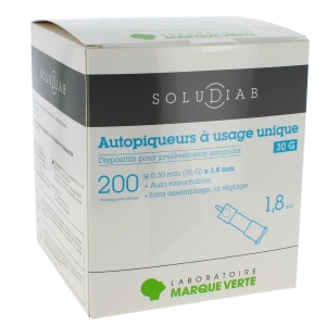 Soludiab Autopiqueurs à Usage Unique 30g  Boîte De 200