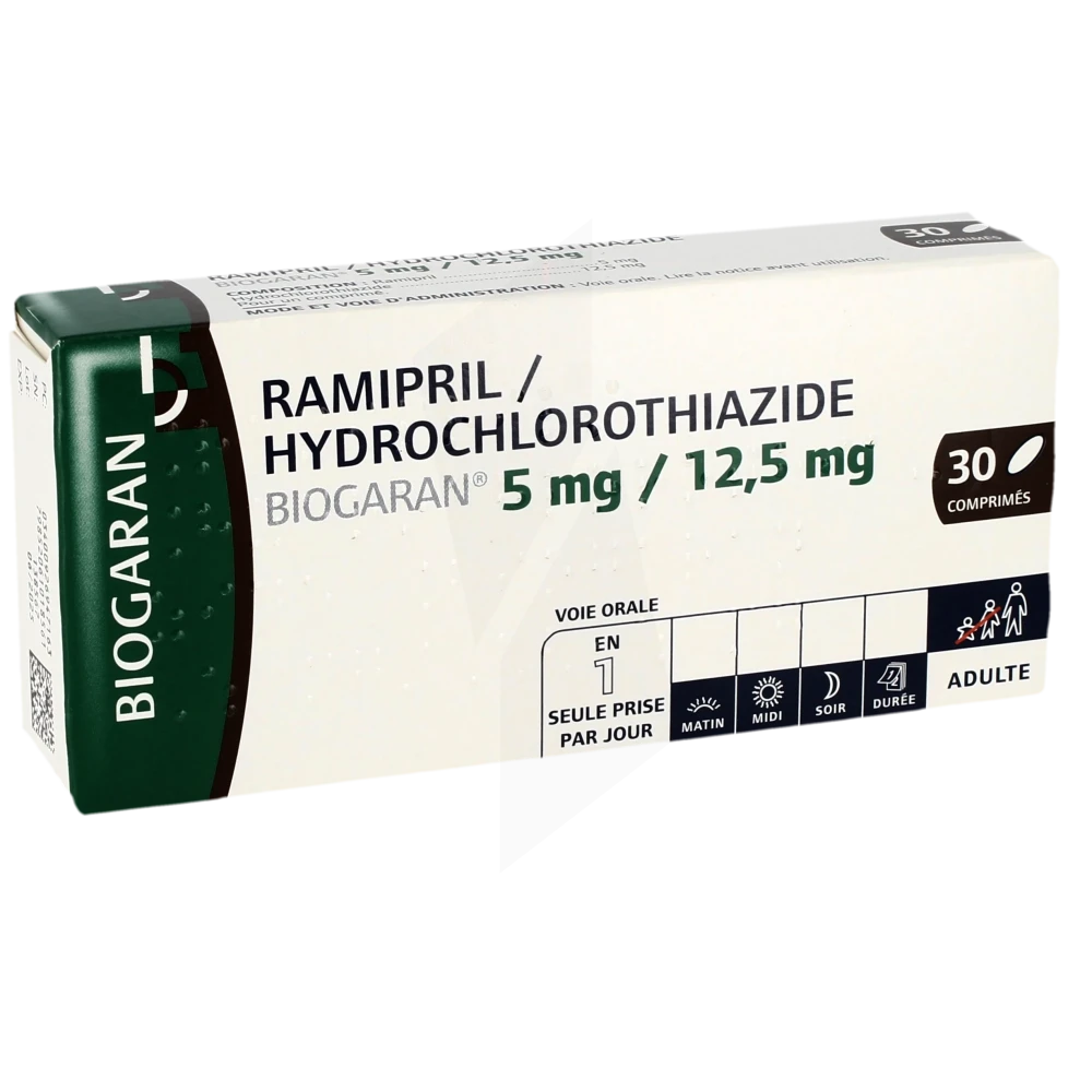 Ramipril / Hydrochlorothiazide Biogaran 5 Mg / 12,5 Mg, Comprimé