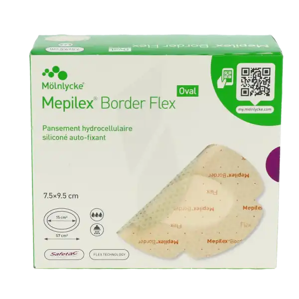 Mepilex Border Flex Oval Pansement Hydrocellulaire Adhésif Stérile Siliconé 7,5x9,5cm B/16