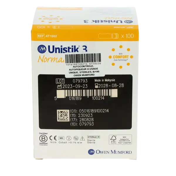 Unistik 3 Normal Lancettes 23g B/100