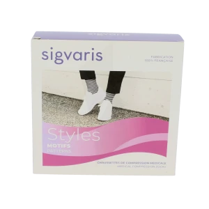 Sigvaris Styles Motifs Mariniere Chaussettes  Femme Classe 2 Marine Blanc Large Normal