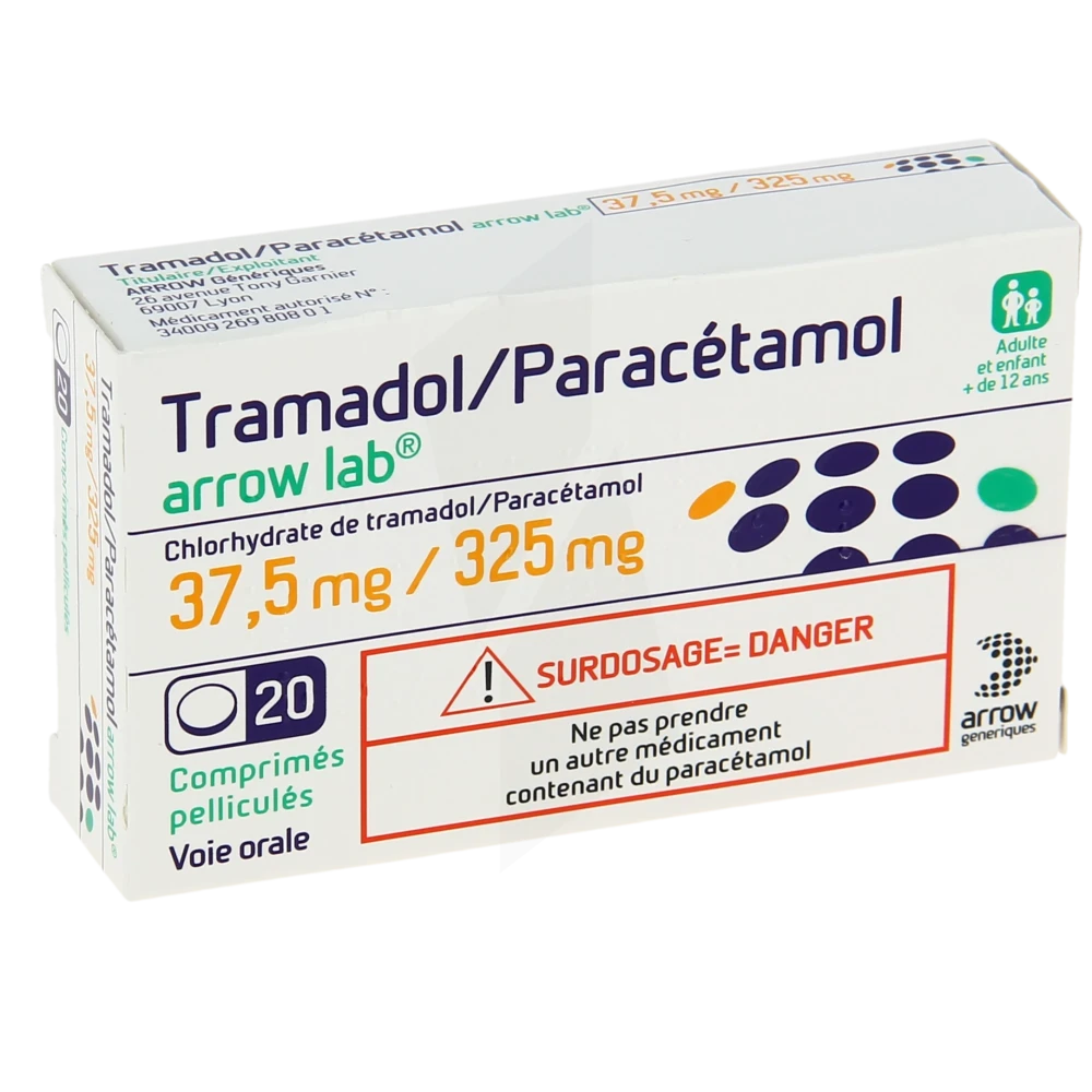 Tramadol/paracetamol Arrow Lab 37,5 Mg/325 Mg, Comprimé Pelliculé