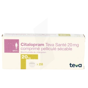 Citalopram Teva Sante 20 Mg, Comprimé Pelliculé Sécable
