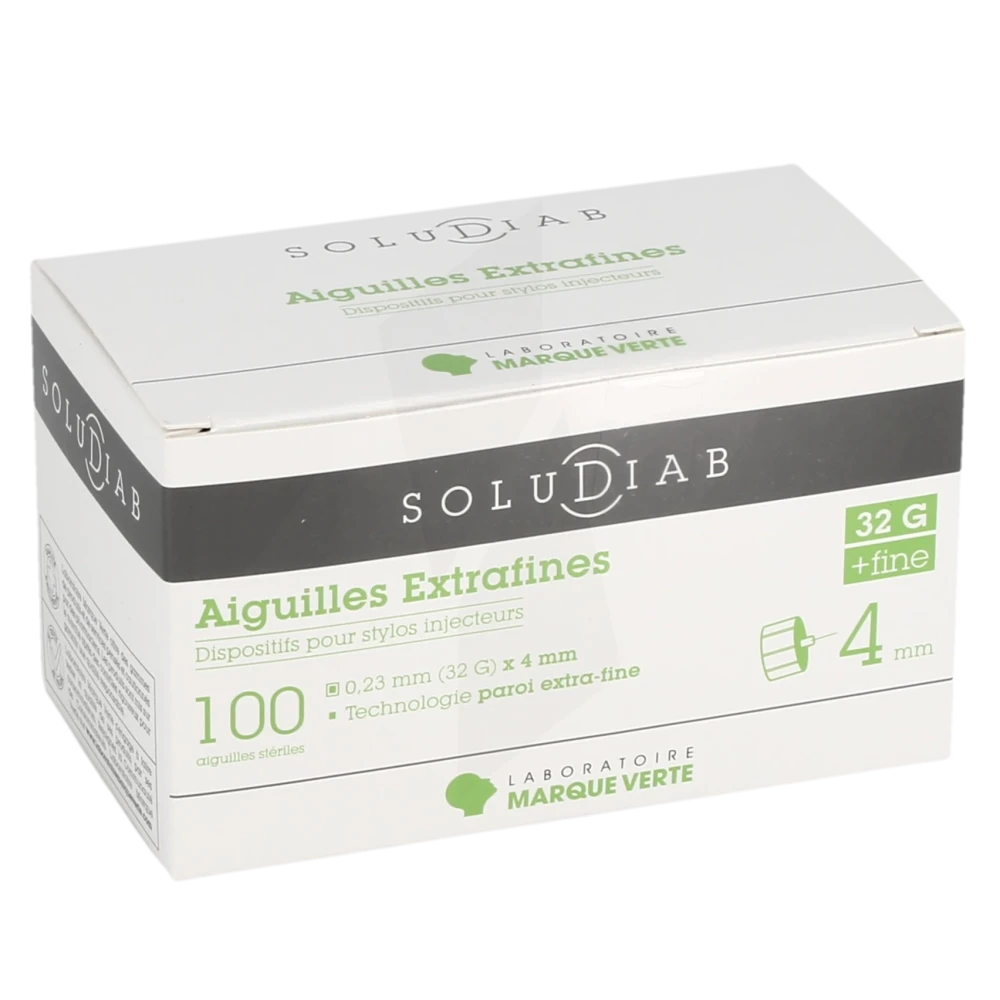 Soludiab Aiguilles Stylos Insuline 4mm Extrafines 32g  Bt100