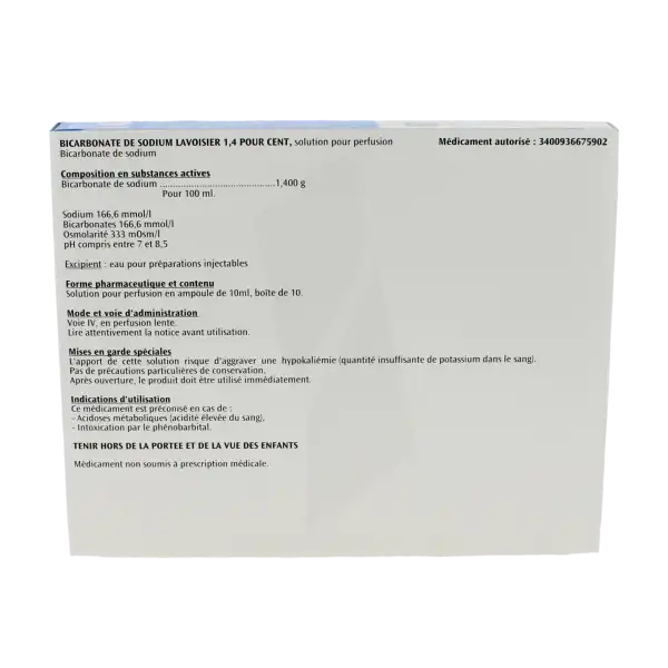 Bicarbonate De Sodium Lavoisier 1,4 %, Solution Pour Perfusion