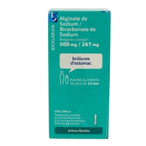 Alginate De Sodium/bicarbonate De Sodium Biogaran Conseil 500 Mg/267 Mg, Suspension Buvable En Sachet édulcorée à La Saccharine Sodique
