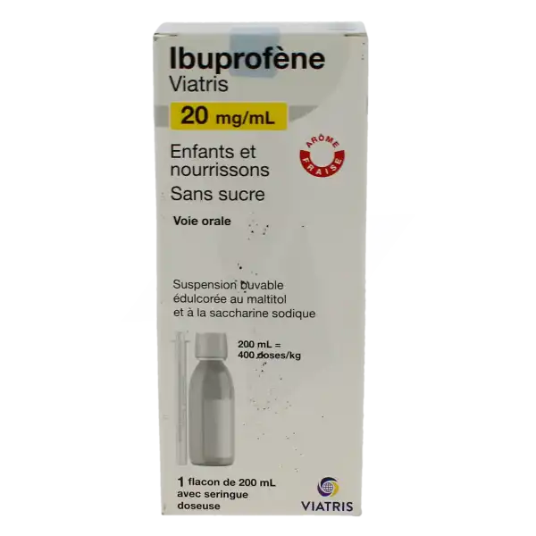 Ibuprofene Viatris 20 Mg/ml Enfants Et Nourrissons Sans Sucre, Suspension Buvable édulcorée Au Maltitol Et à La Saccharine Sodique