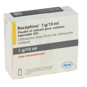 Rocephine 1 G/10 Ml, Poudre Et Solvant Pour Solution Injectable (iv)