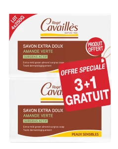 Rogé Cavaillès Savon Surgras Extra Doux Amande Verte 3x250g + 1 Offert