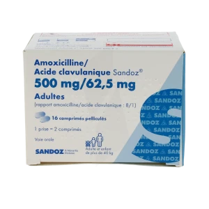 Amoxicilline/acide Clavulanique Sandoz 500 Mg/62,5 Mg Adultes, Comprimé Pelliculé (rapport Amoxicilline/acide Clavulanique : 8/1)