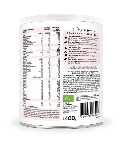 Popote Lait Infantile 1er âge Bio 400g