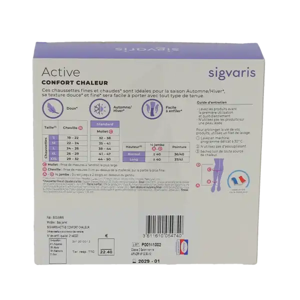 Sigvaris Active Confort Chaleur Soyance Chaussette Classe 2 Femme Plume Normal S