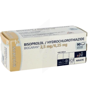 Bisoprolol/hydrochlorothiazide Biogaran 2,5 Mg/6,25 Mg, Comprimé Pelliculé