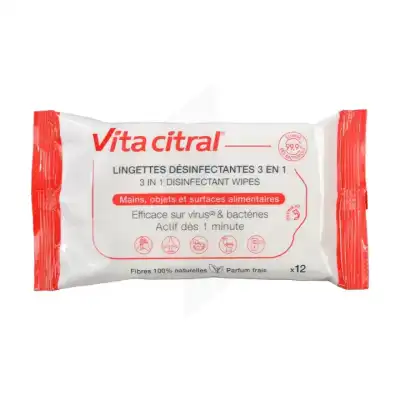 Vita Citral Lingette Désinfectante 3 En 1 Paquet/12 à JOYEUSE