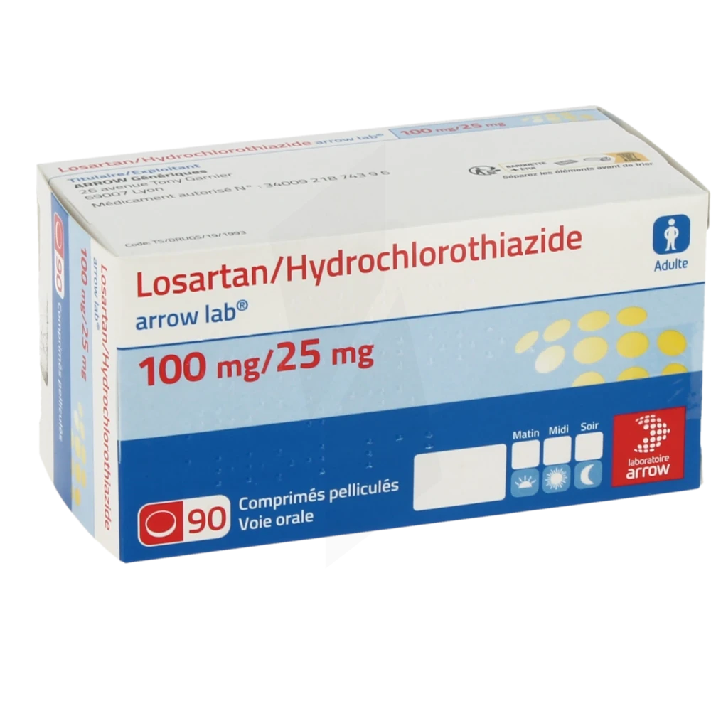 Losartan/hydrochlorothiazide Arrow Lab 100 Mg/25 Mg, Comprimé Pelliculé